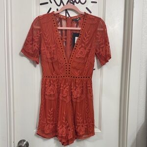 Fashion Nova Orange Lace Romper